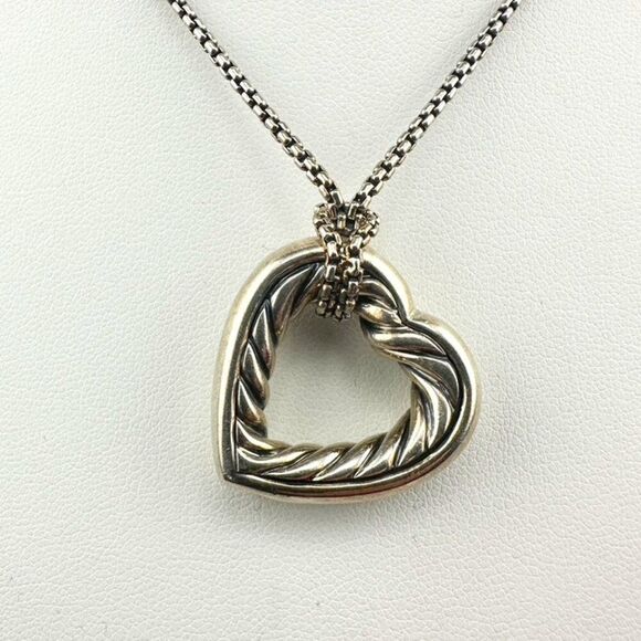 Authentic David Yurman Sterling Silver & 18k Gold Lg Open Heart Cable Necklace - Picture 11 of 11